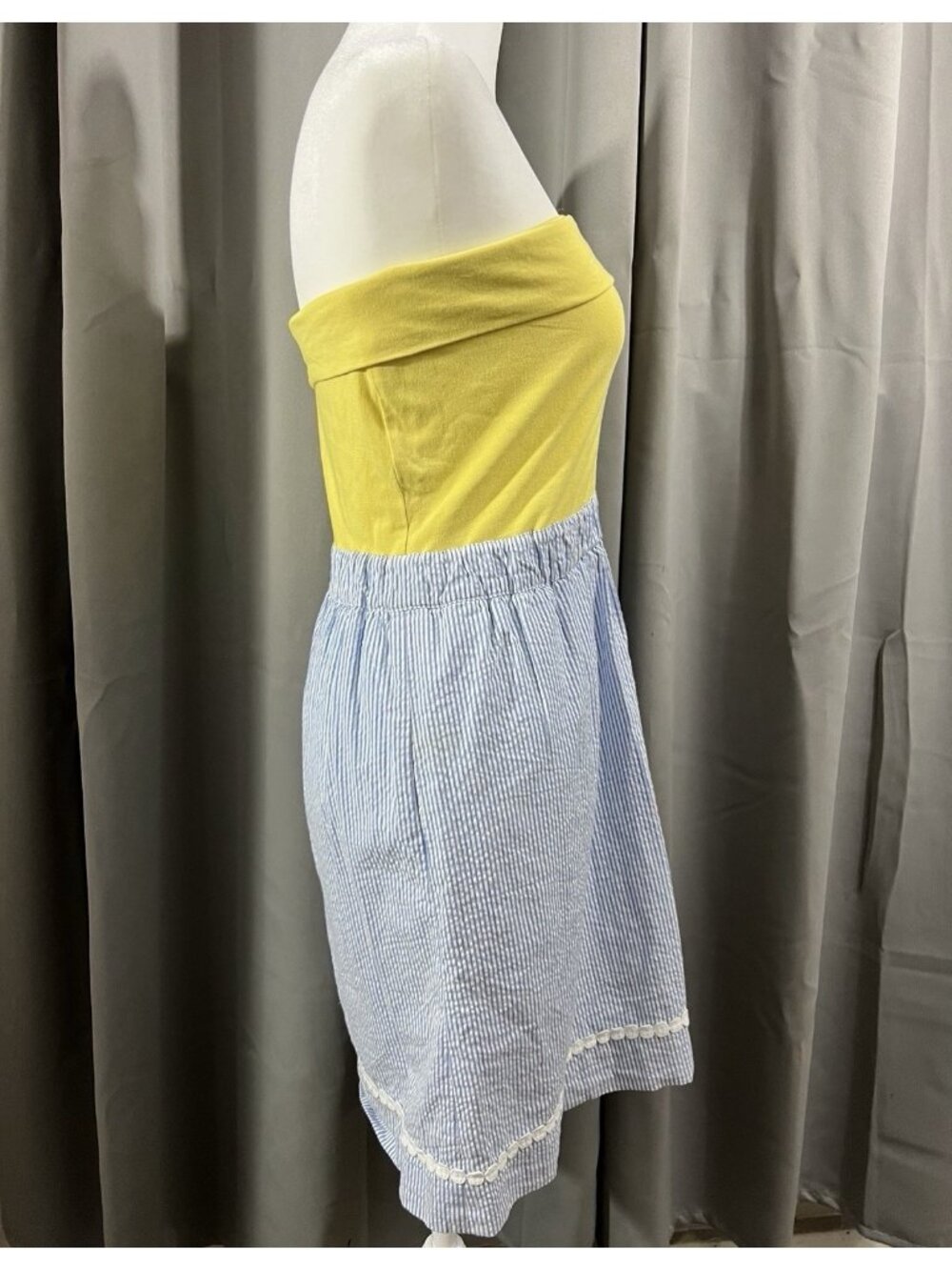 Vtg Lilly Pulitzer Medium Strapless Esmeralda Dress Yellow Blue Mini Seersucker - Picture 4 of 6